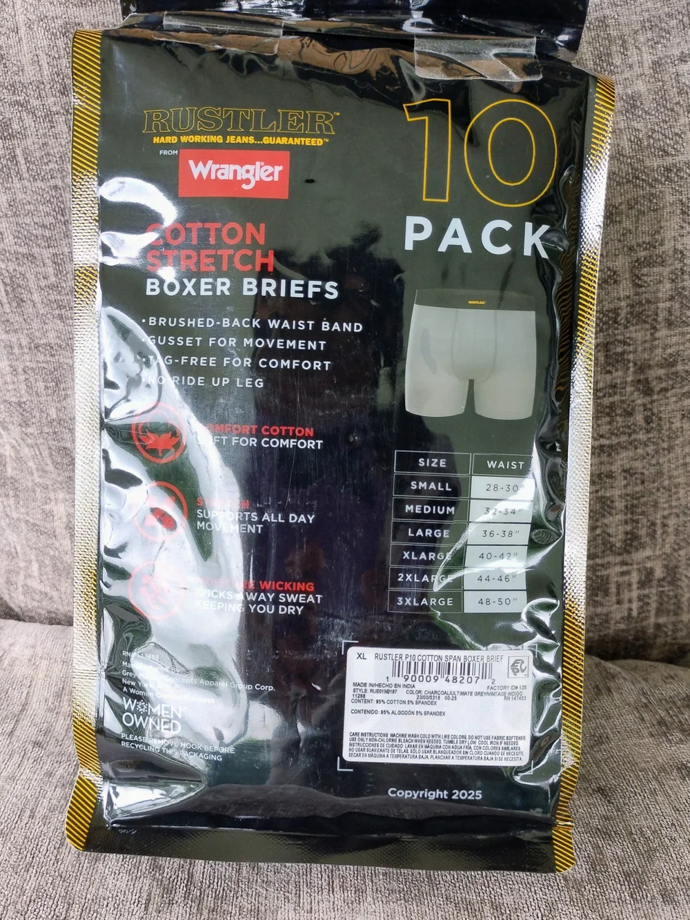 NWT Wrangler Cotton Stretch Boxer Briefs, Pack Of 10, Size XL (40-42)